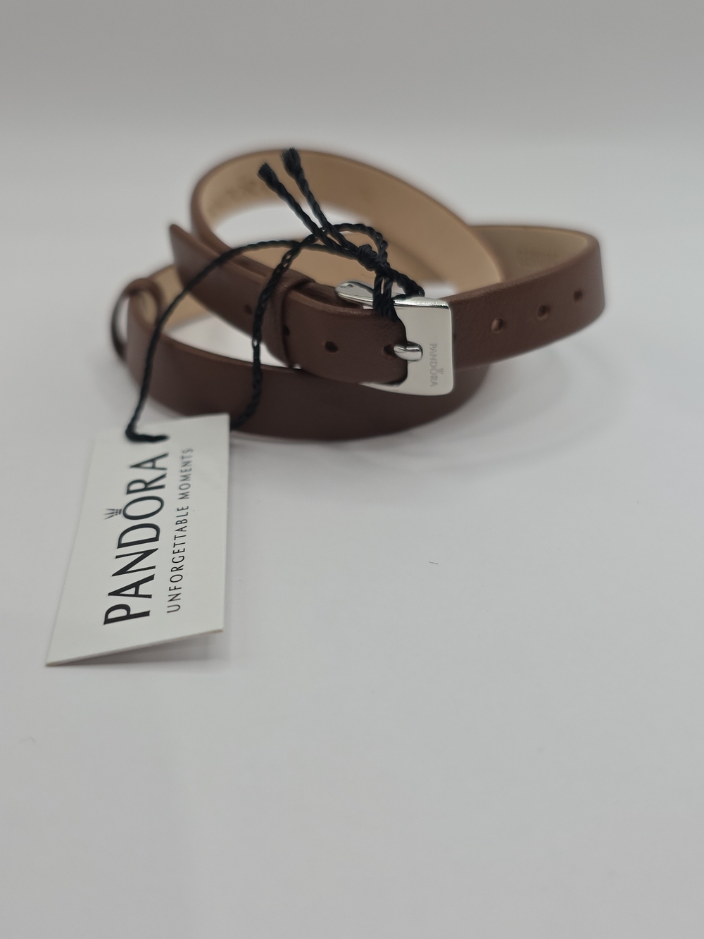 Retired Pandora Brown Leather Wrap Belt with Silver Buckle